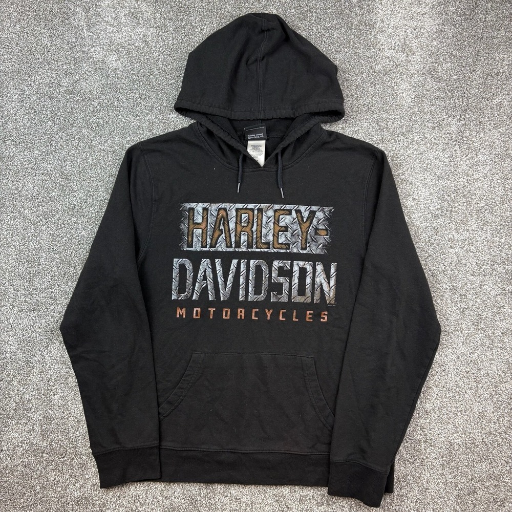 Vintage Y2K Harley Davidson Hoodie Mens Medium Black Biker Motorcycle Hot Rod